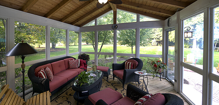Custom screen room with wood ceiling