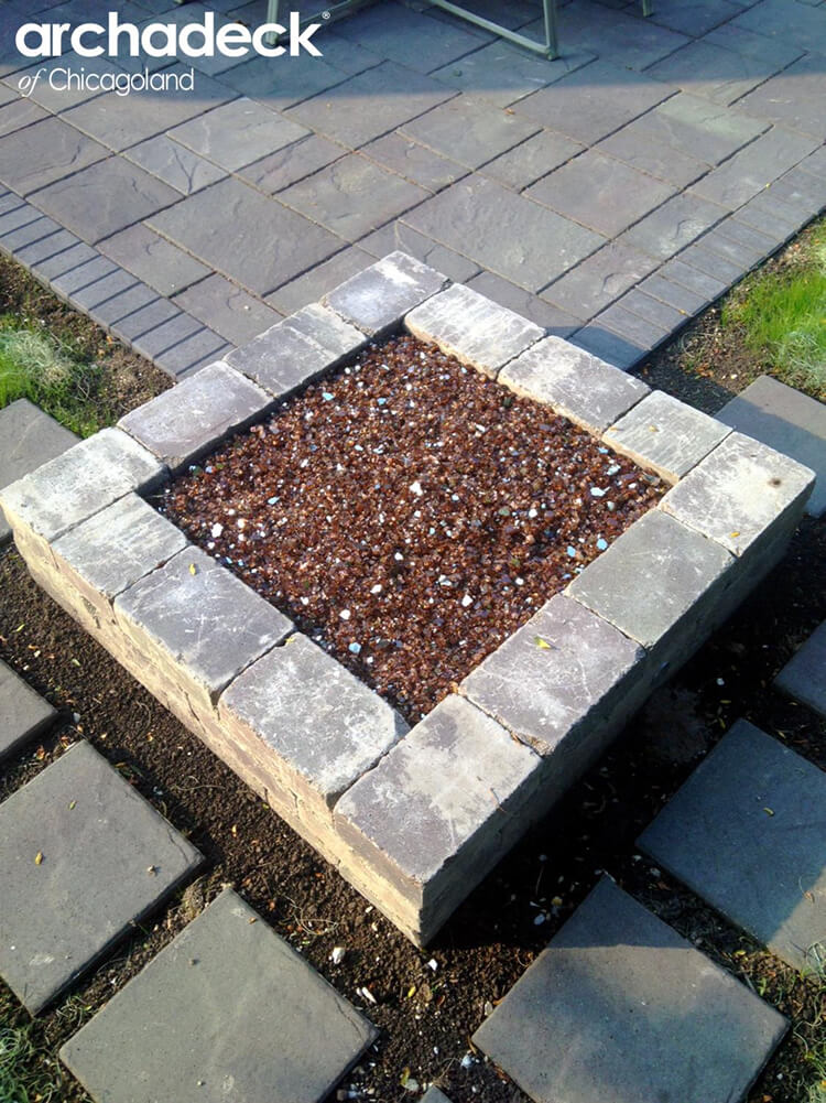 Custom fire pit with fire glass beads