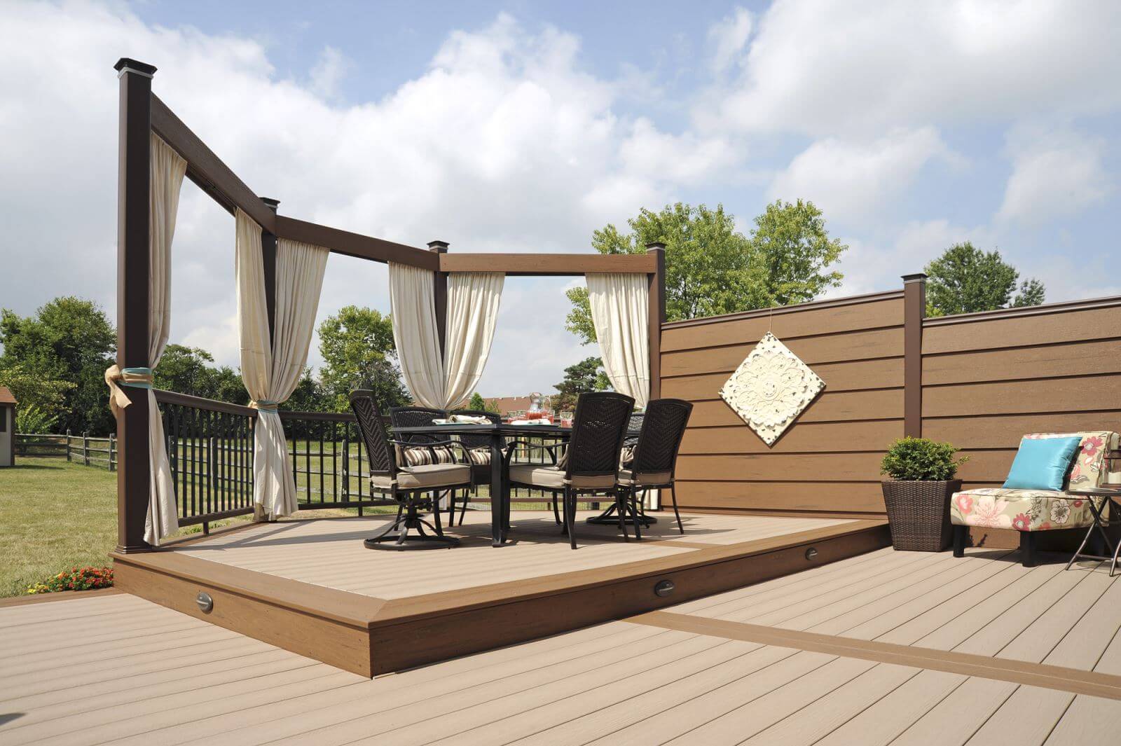 Custom wooden deck with terrain