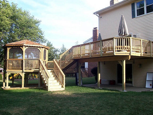 wood gazebo and deck