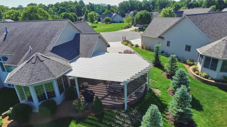 Aerial view of shade pergola with vertical suncreen