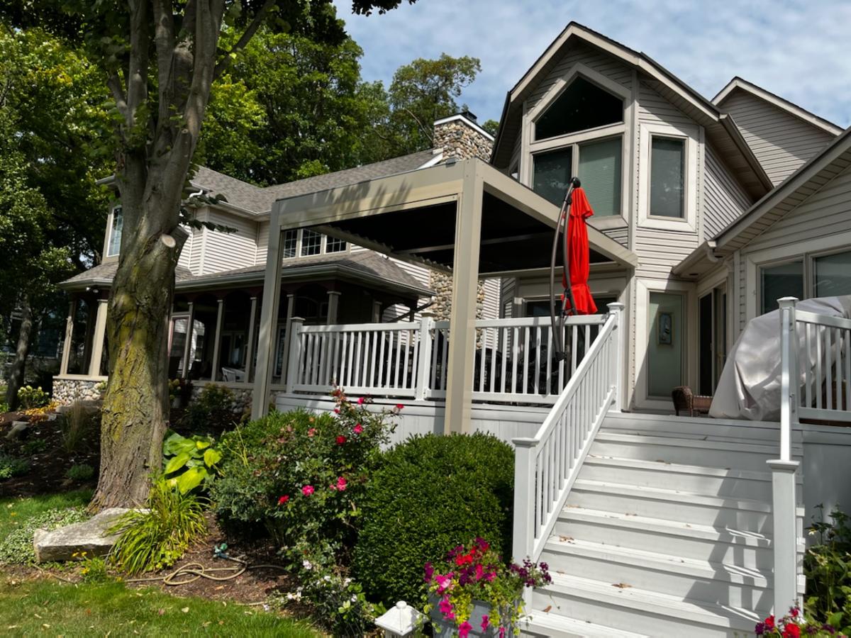 northeastern indiana lake house louvered roof pergola install