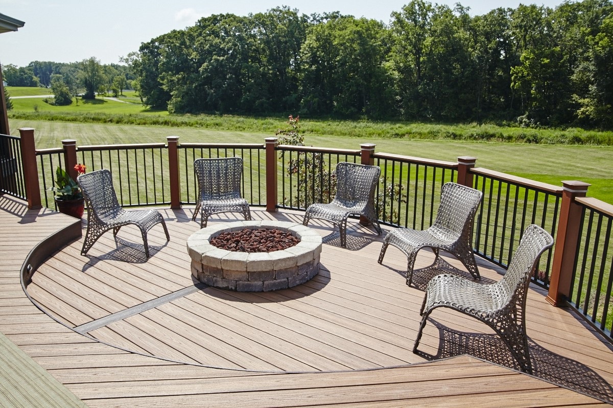 stunning bi level design with sunken fire pit