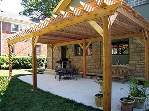 Wood pergola over patio