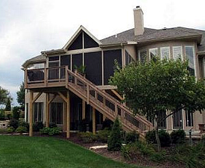 Screen porch with shed roof and gable inset