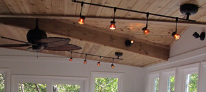 Hanging lights and ceiling fan