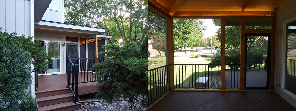 outside and inside of screened porch