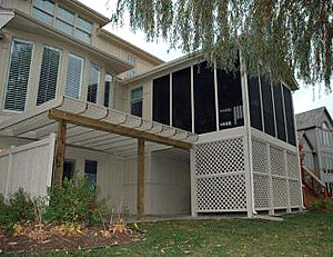 Custom screened porch and patio with pergola