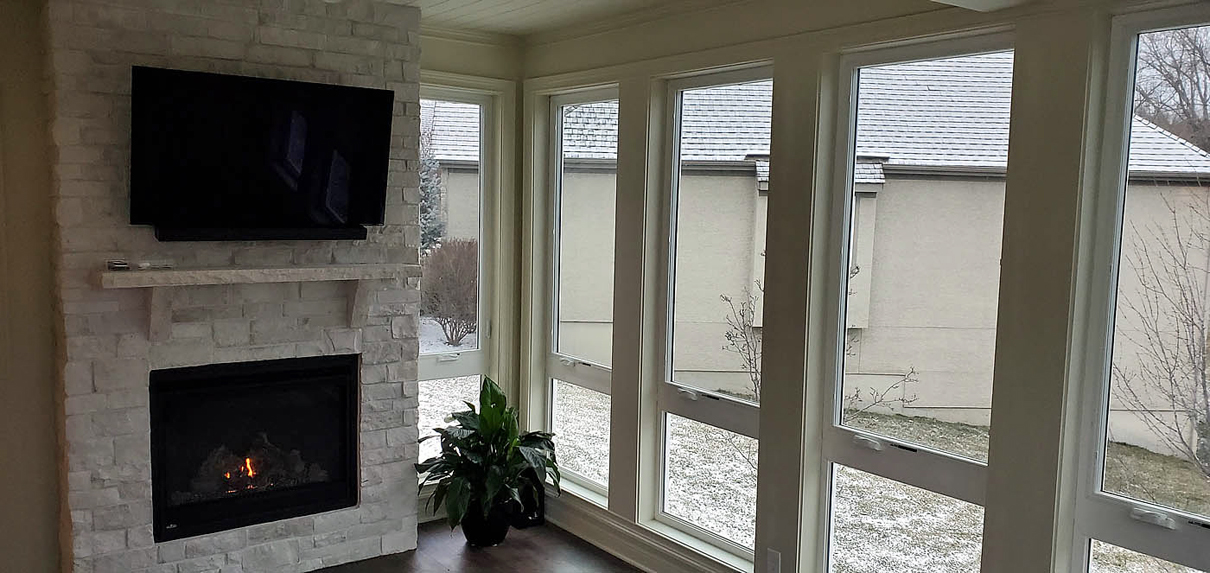 overland park sunroom with fireplace