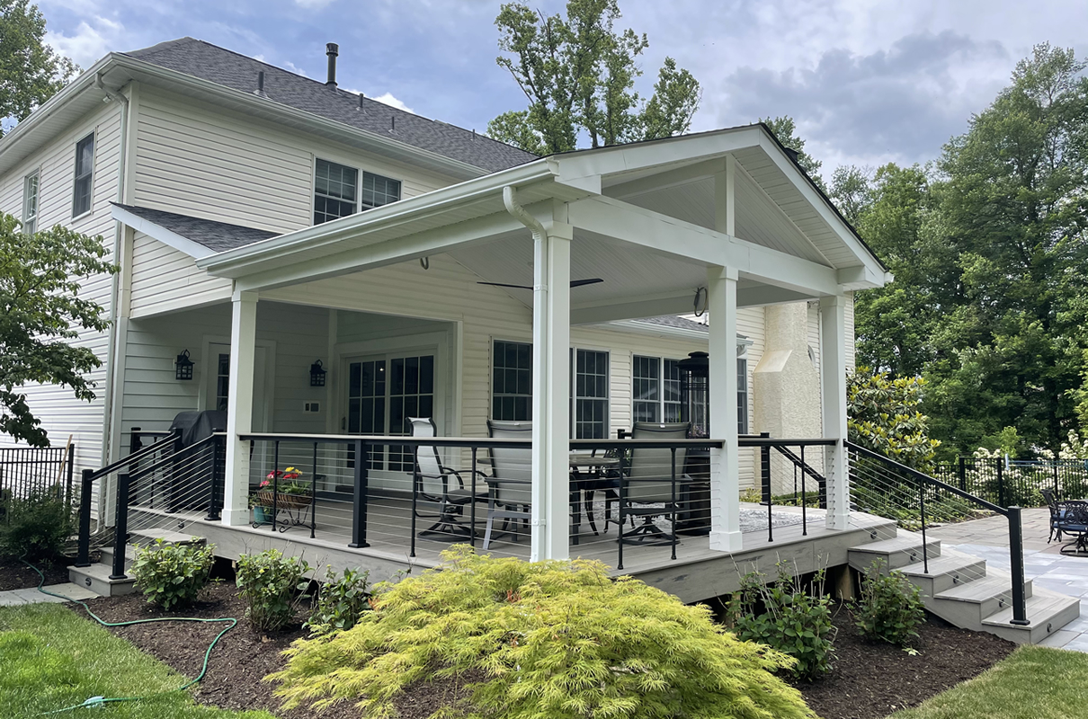 Covered porch with open gable roof