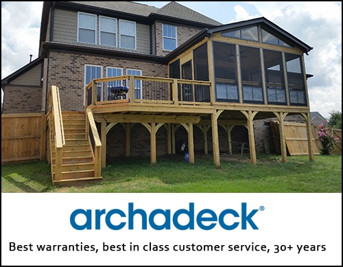Exterior of a home with the caption Best Warranties, best in class customer service, 30+years