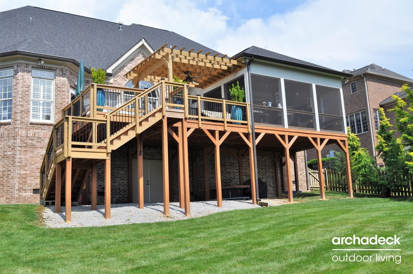 Custom deck with screened porch and pergola
