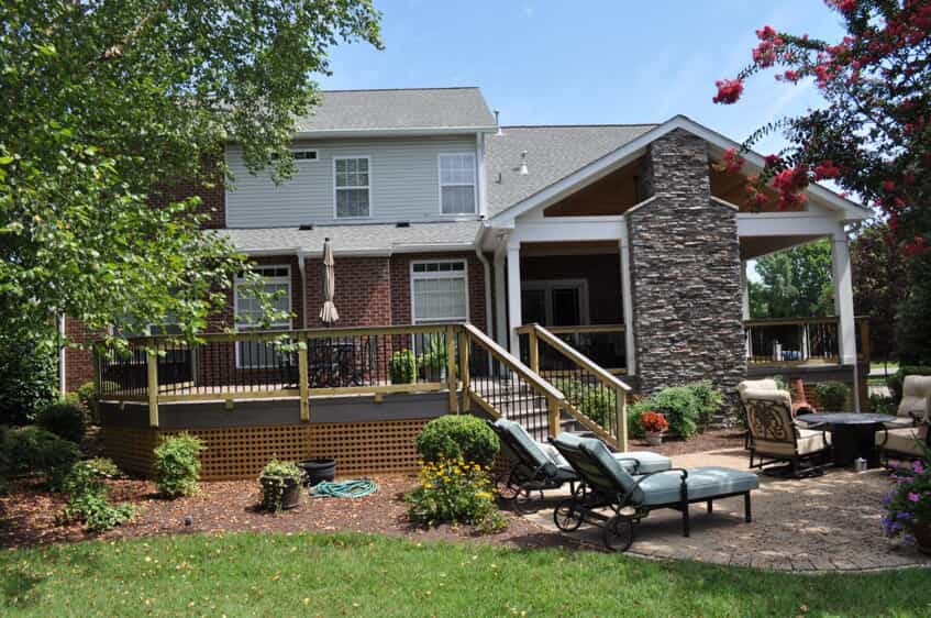 deck and patio with fire feature