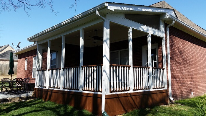 Custom screened porch with shed roof and gable