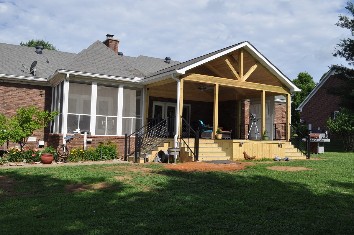 gable roof porch cover and deck combination
