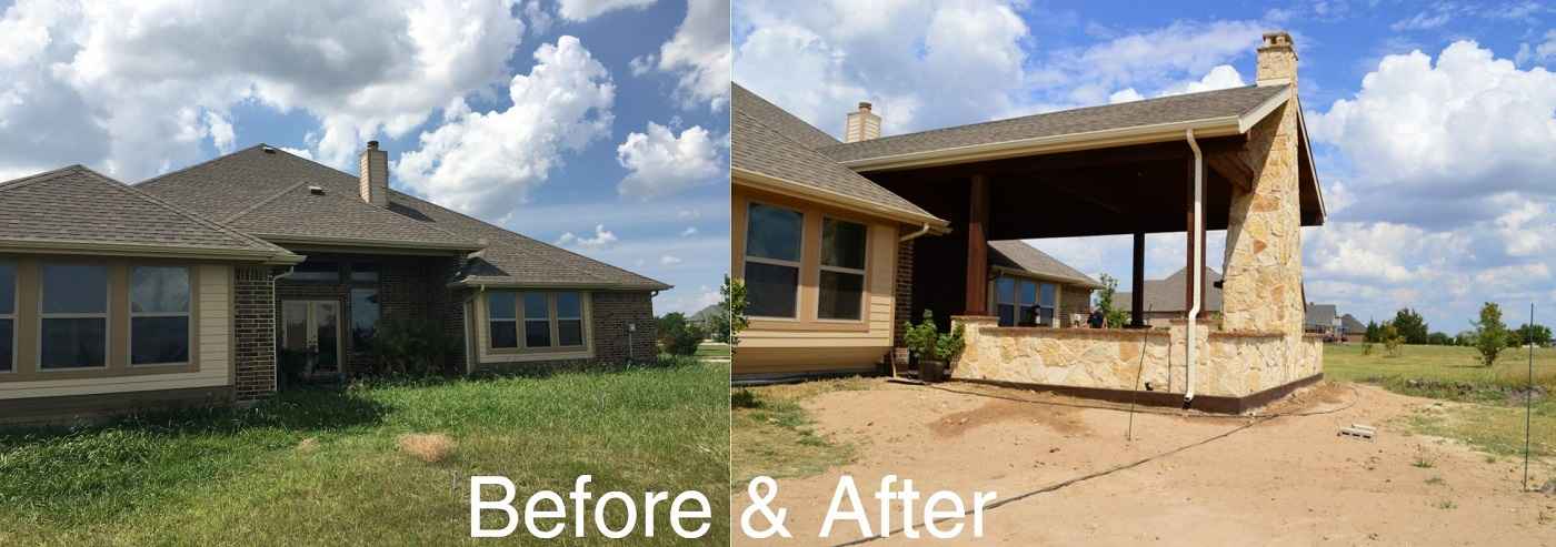 Outdoor covered patio before and after