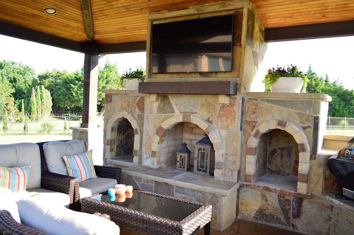 Fireplace in covered patio