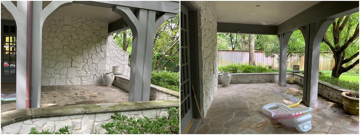 before and after image from both angles patio
