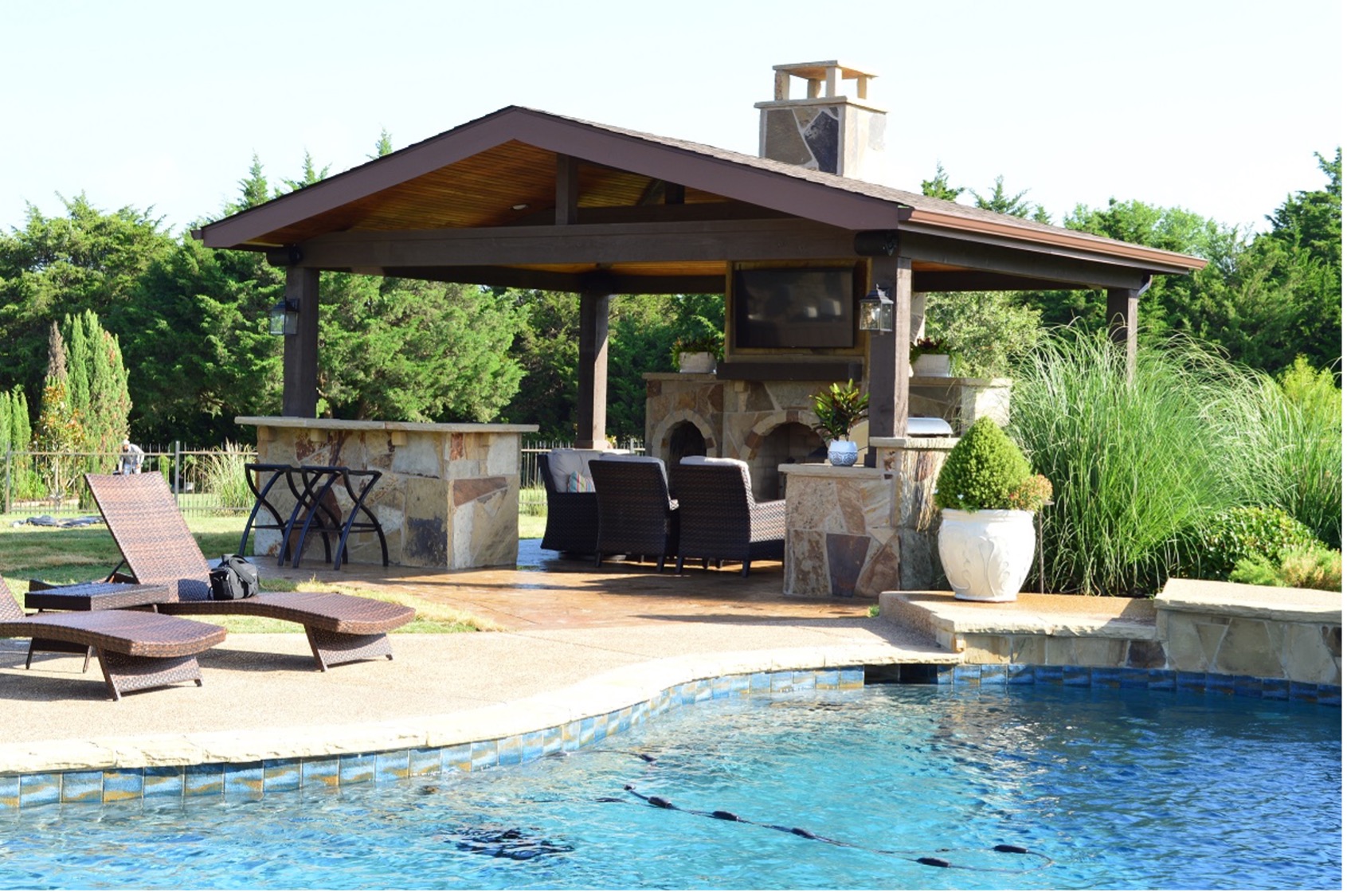 custom pool with patio cover