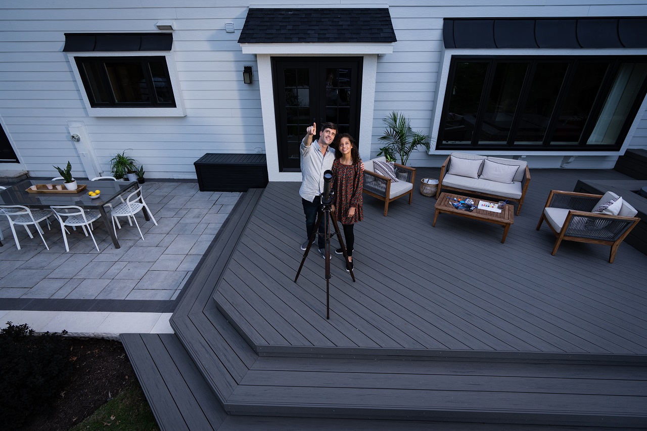 people stargazing on the patio