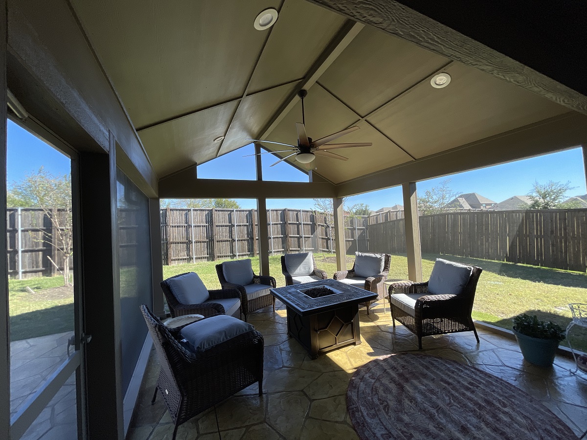 Fate TX Screened Porch Interior Showing Stamp and Stain Floor