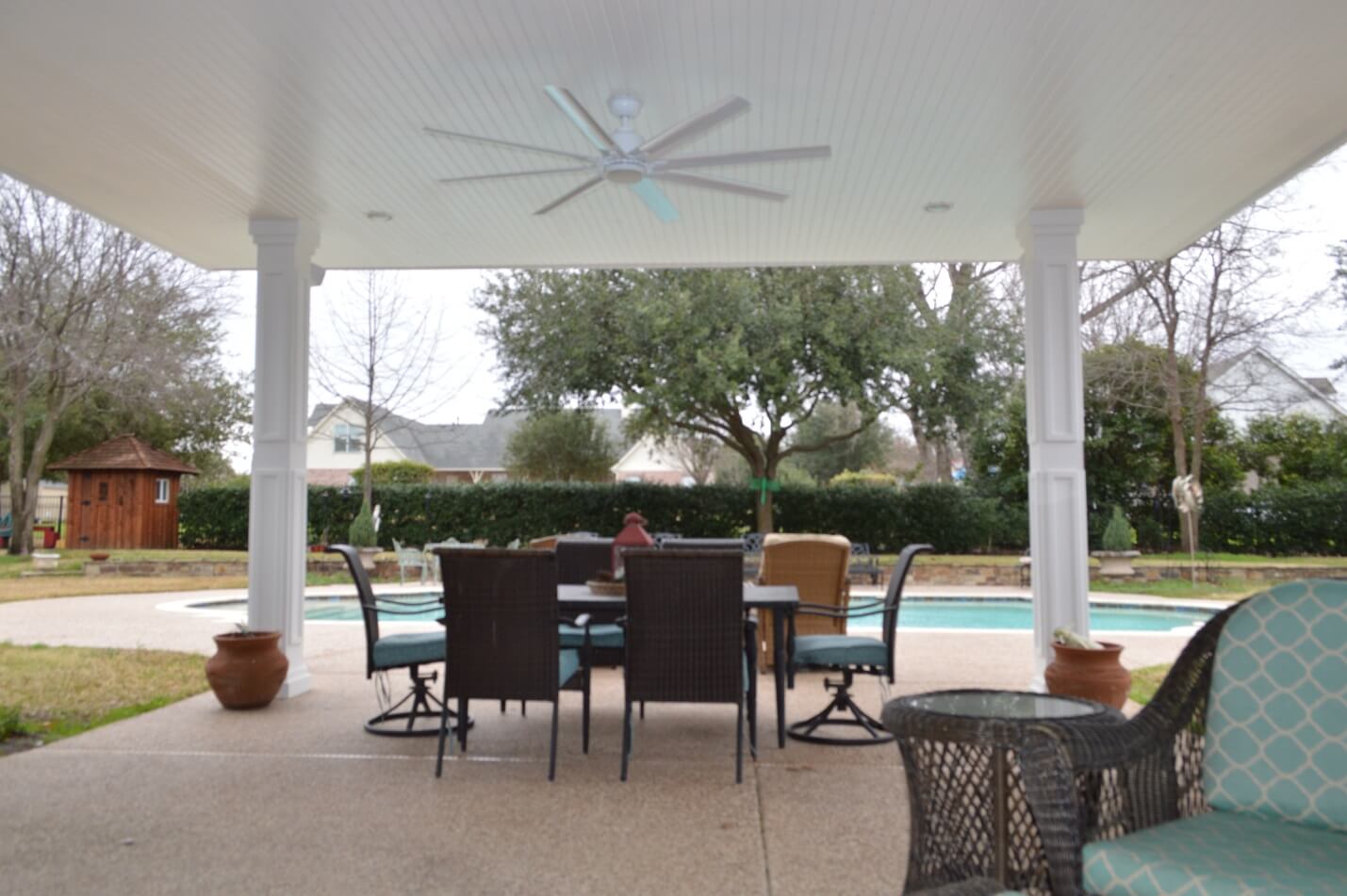 Covered poolside patio