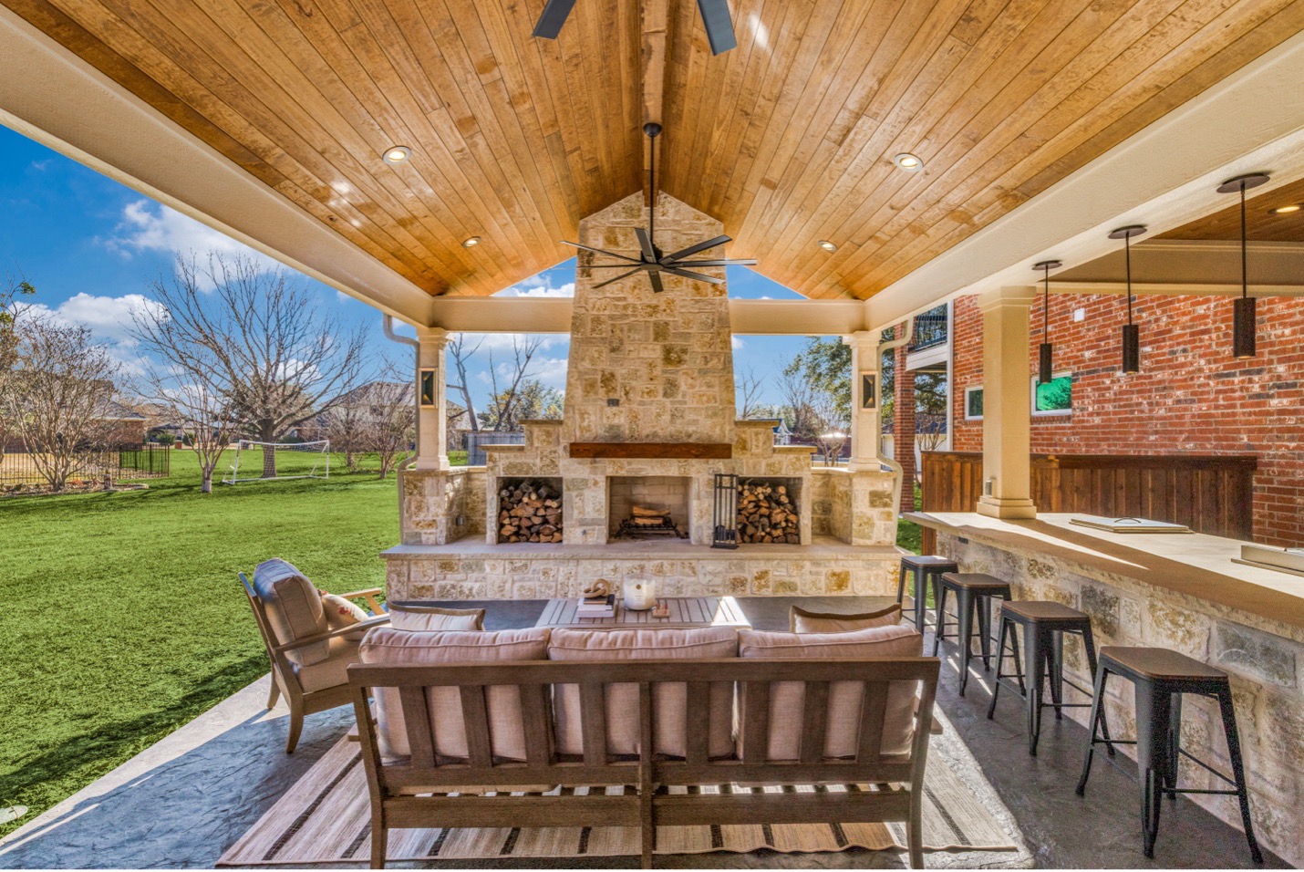 gable roof covered patio interior details