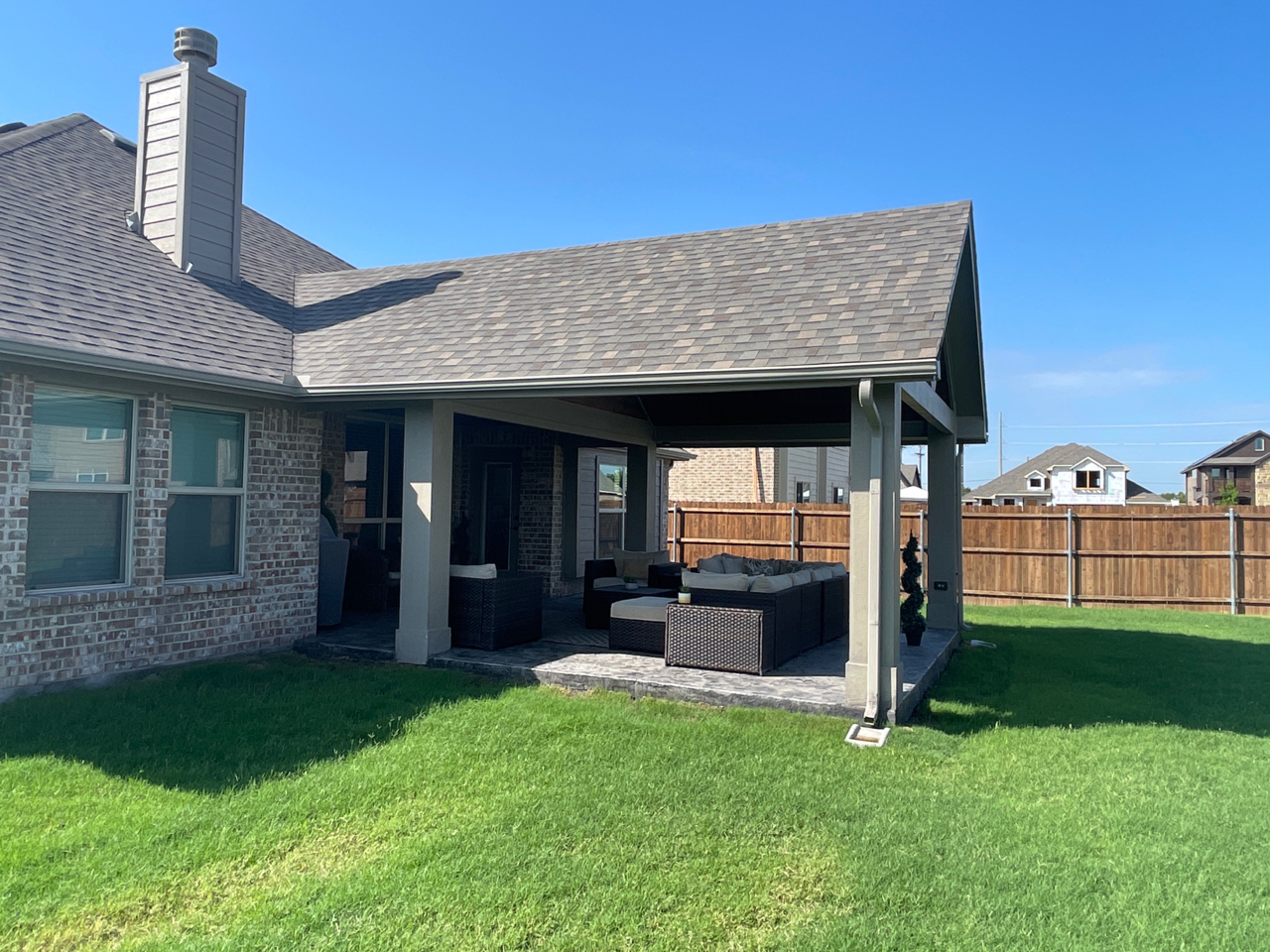 side view of mesquite covered patio