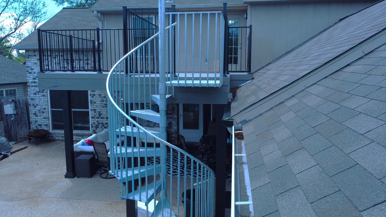 timbertech custom two story deck with spiral staircase