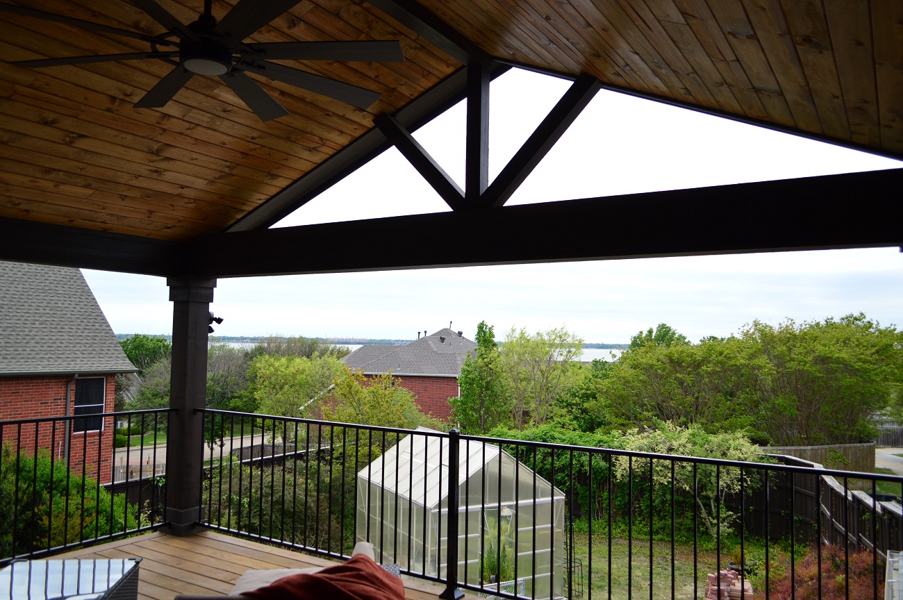 view from within covered porch gable end view