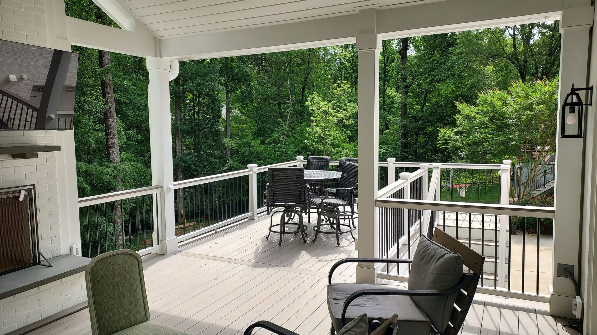open porch, deck and outdoor fireplace