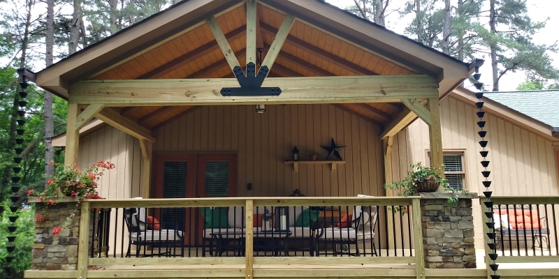 Rustic Wood Beams on Raleigh Backyard Porch