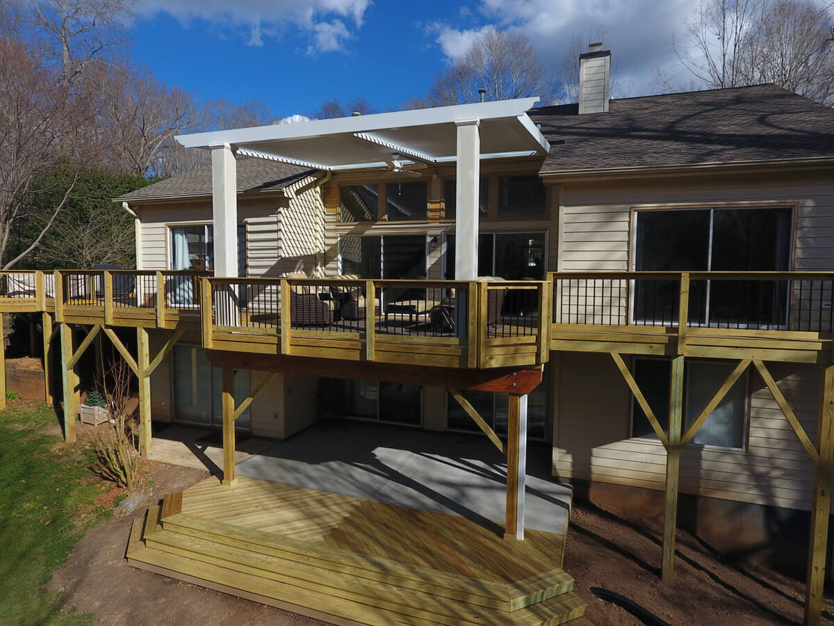 Arcadia Louvered Pergola Cary on Deck with TimberTech Dryspace