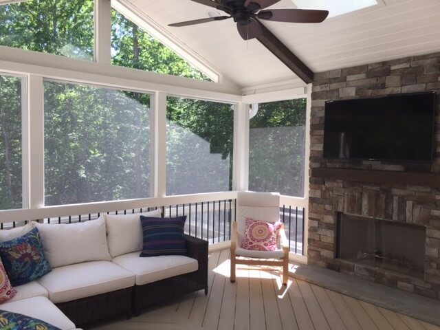 Durham Three Season Porch with Outdoor Fireplace