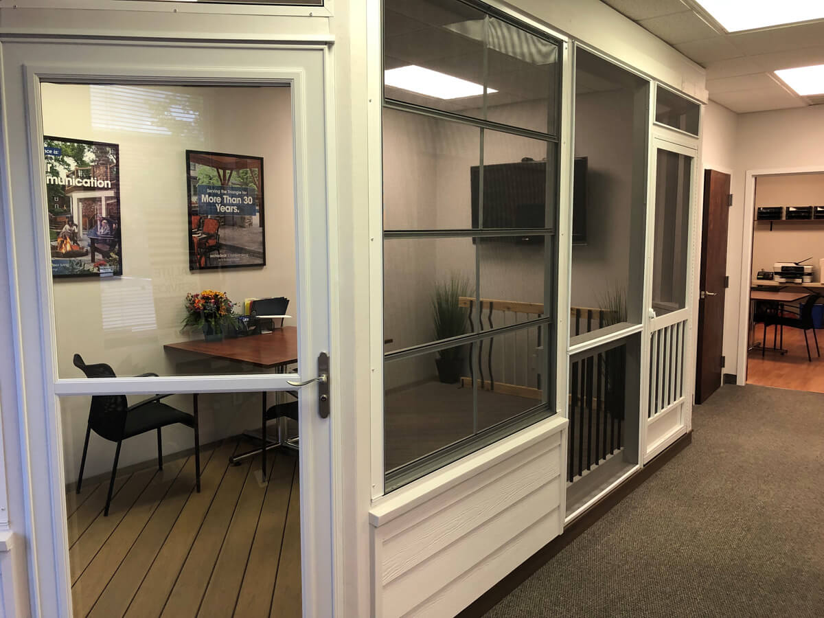 Custom showroom with a poster