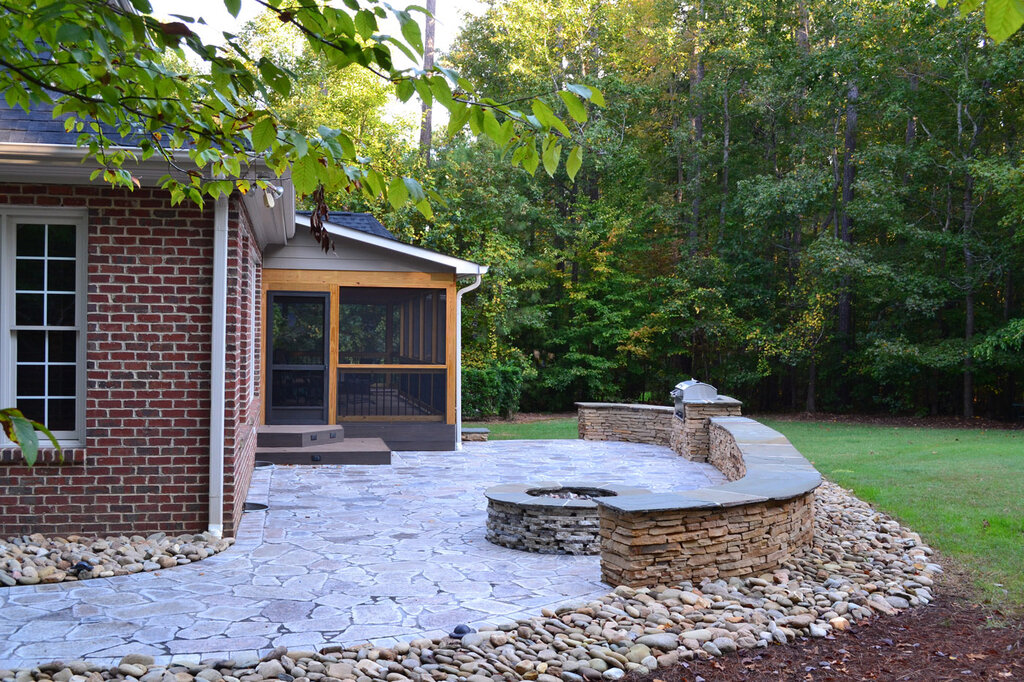 recycled granite patio and screened porch