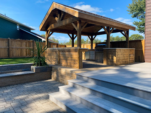 outdoor kitchen area on a backyard patio