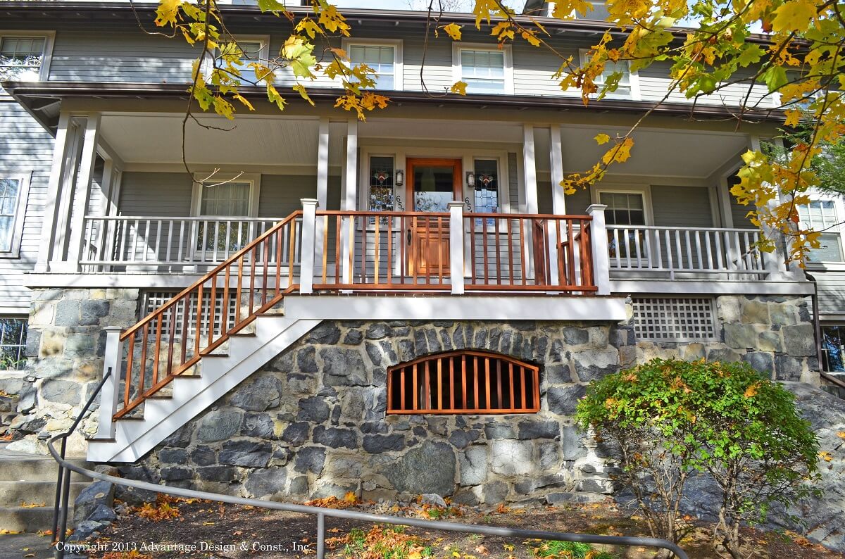 Farmers porch with stone facing