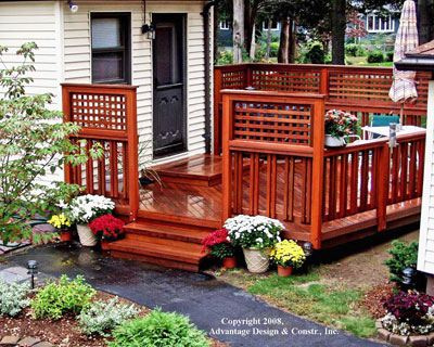 custom mahogany wood railings with privacy screens