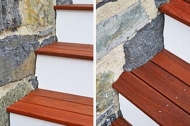 integrated stair treads against vintage stonework with cherry wood