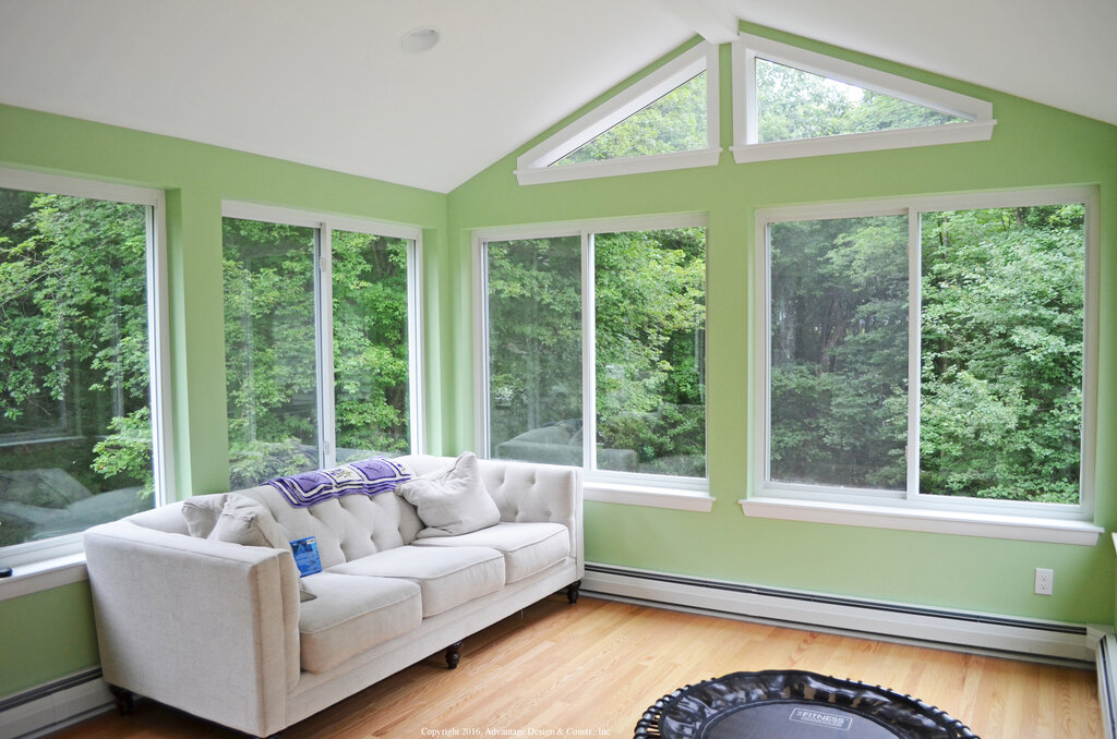 Corner view of Burlington MA 4-season room interior