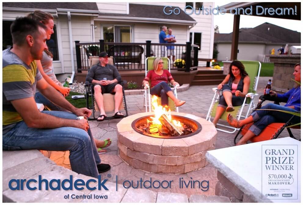 People sitting around a fire pit