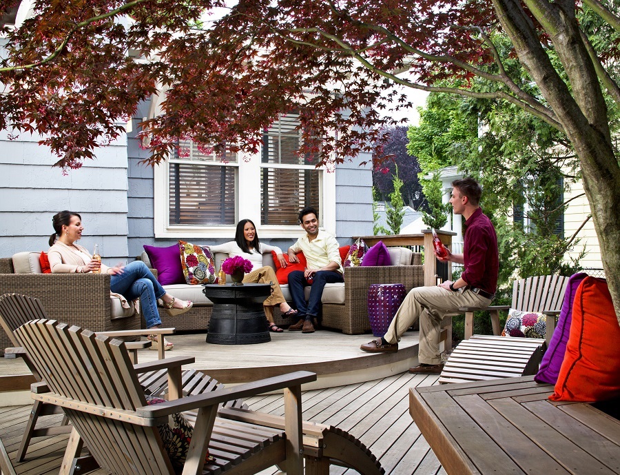 people gathering on a outdoor deck