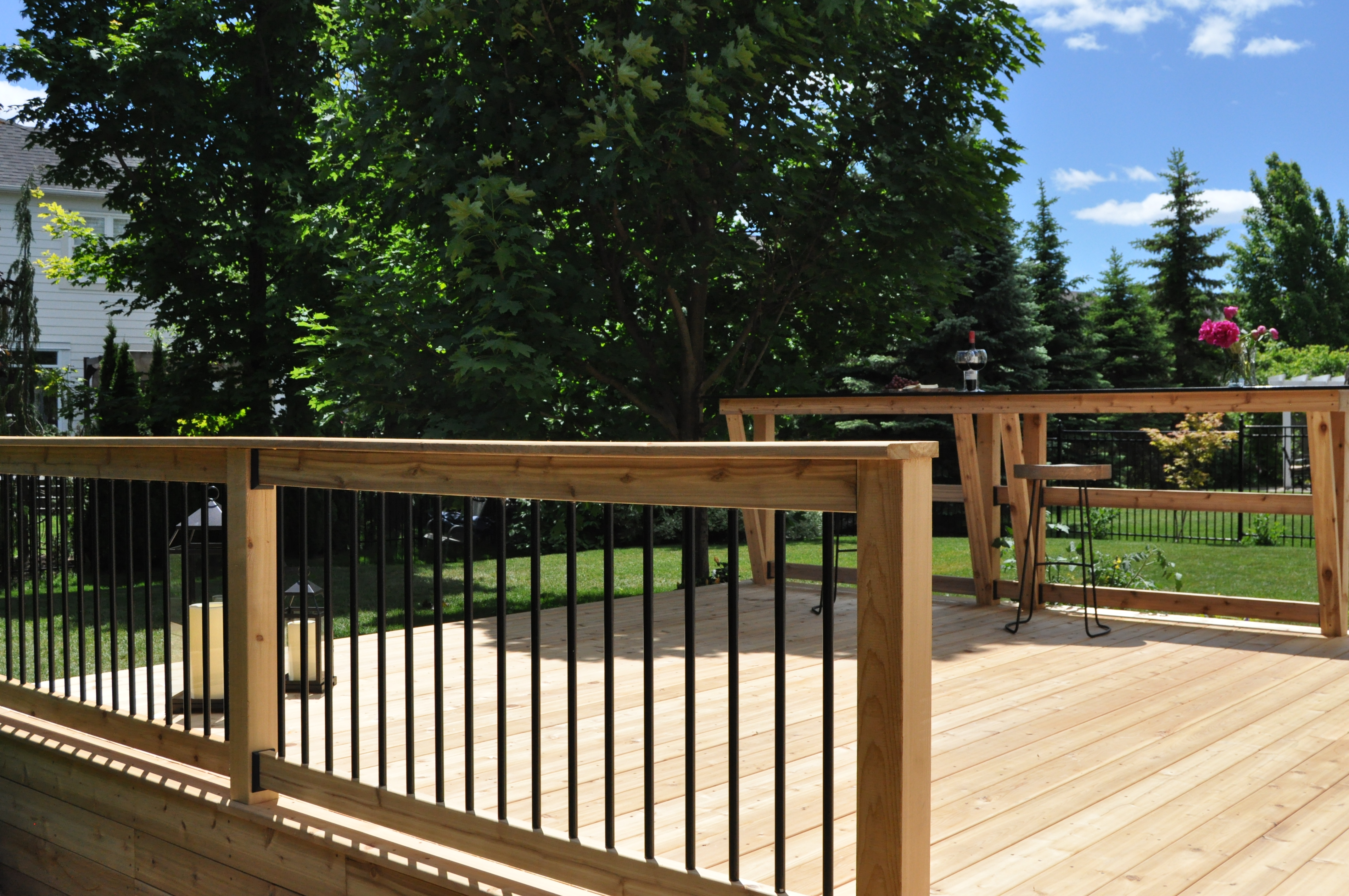 Aluminum picket railing on deck. 