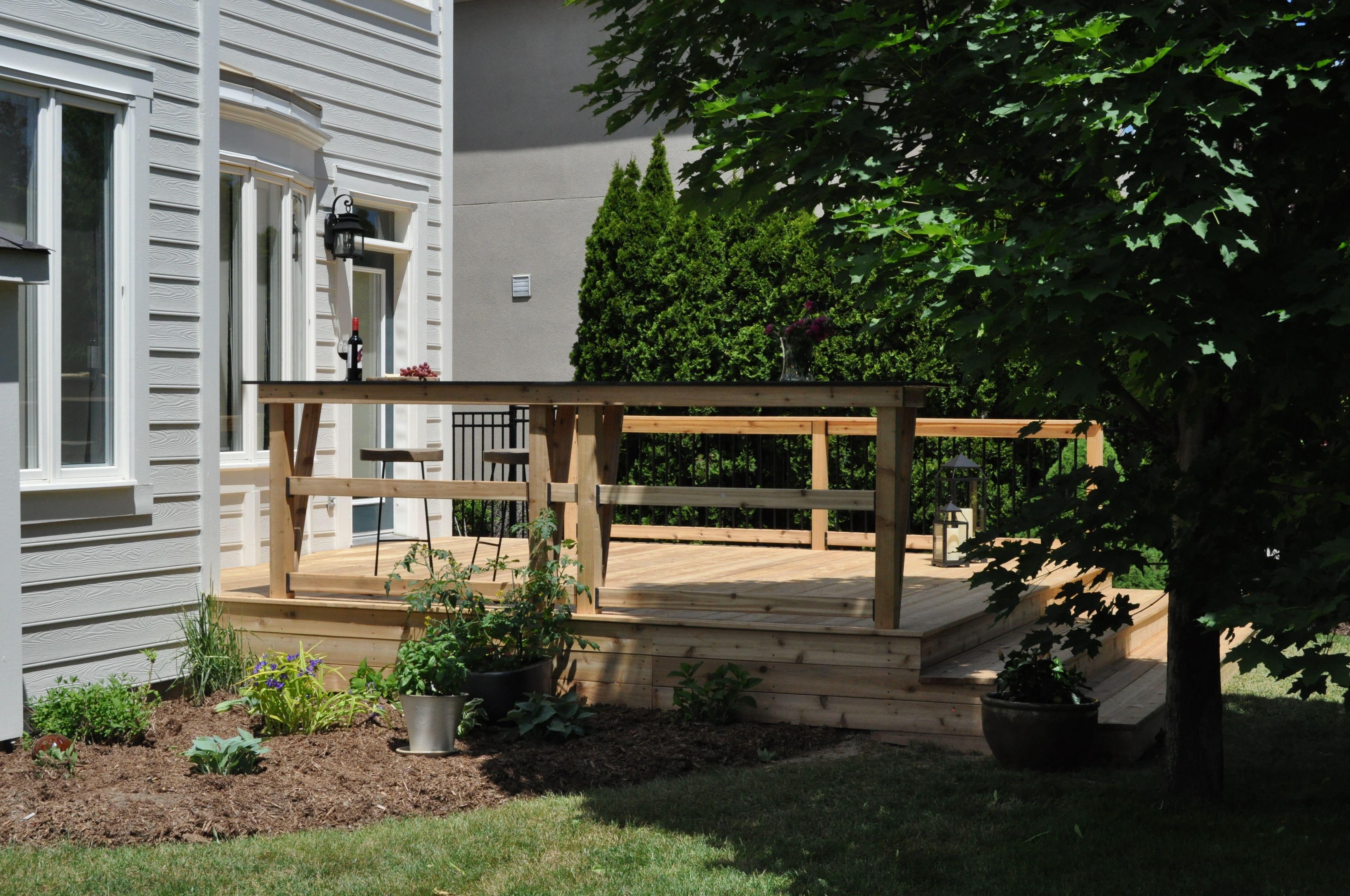 Cedar deck with cedar skirting. 