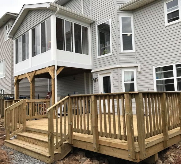 3 season sunroom with pressure treated deck