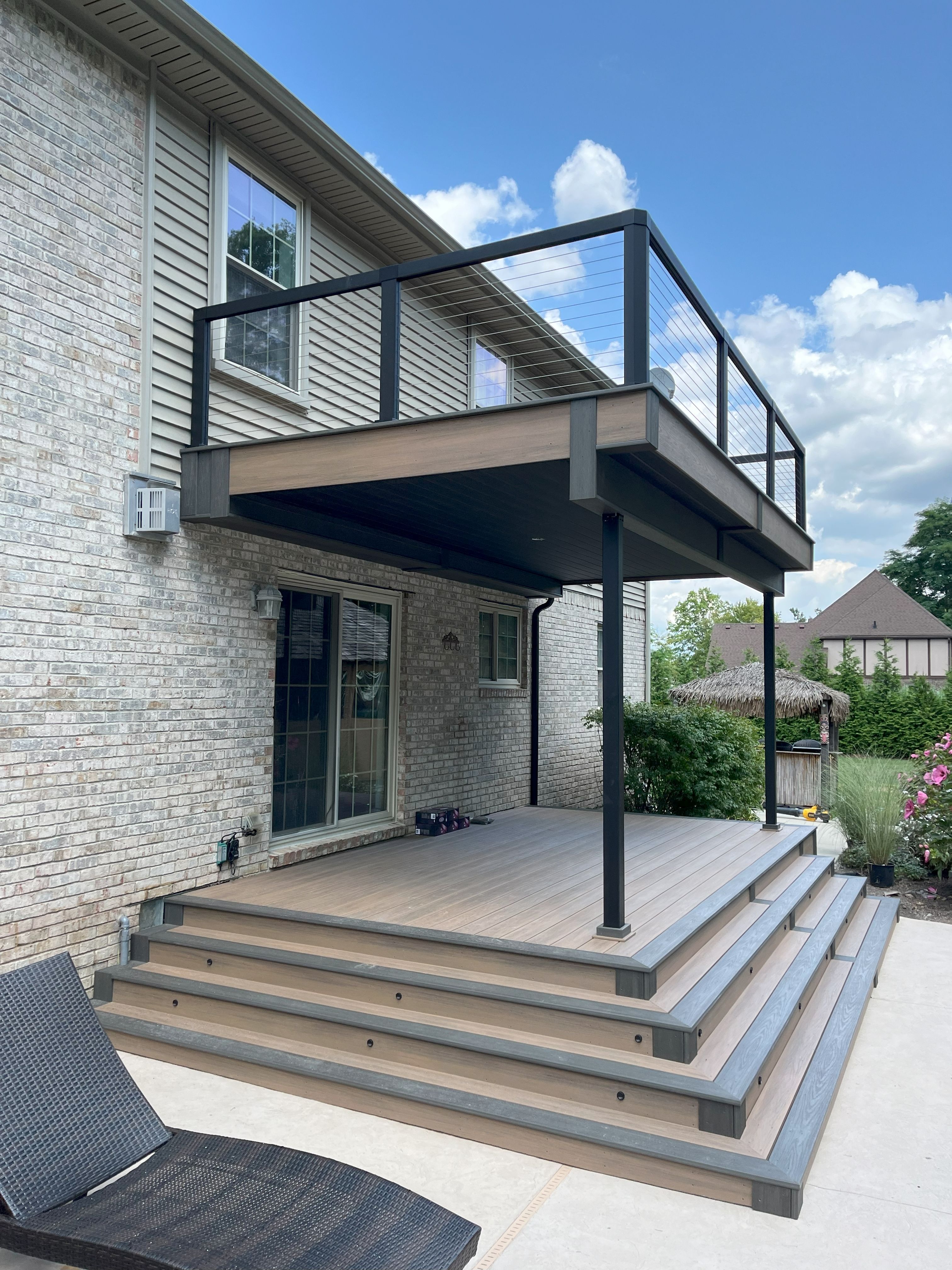 deck with cascading staircase