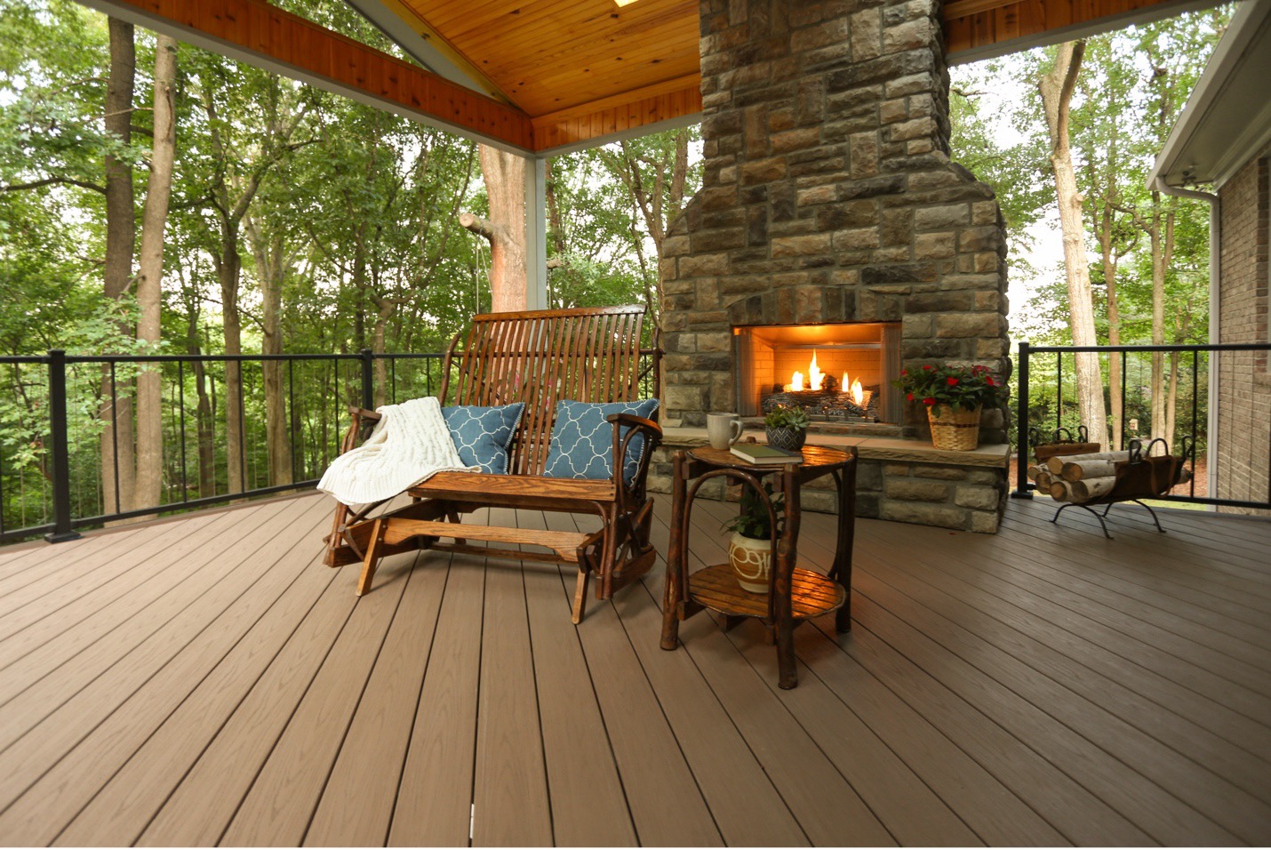 covered porches with custom fire features